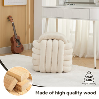 060-Chenille Fabric Modern Knot Design Ottoman Makeup Stool Footstool, Comfortable and Stylish Seat for Living Room, Bedroom ,Beige