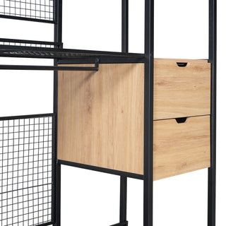 Open-Style Wardrobe with Hanging Rails, Shelves and Drawers, Black