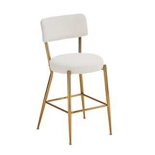 Set of 4 modern teddy fabric upholstered bar stools - Metal base high stool - Suitable for kitchen, dining and living room - Beige - Stylish and comfortable island seating