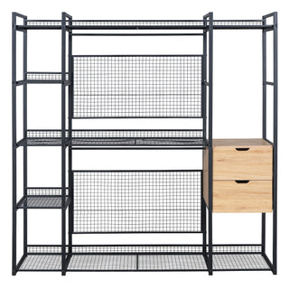 Open-Style Wardrobe with Hanging Rails, Shelves and Drawers, Black