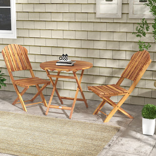 Outsunny 3-Piece Acacia Wood Bistro Set – Foldable Table & Chairs, Outdoor Garden Set for Backyard, Balcony, Deck, Porch – Natural Wood Finish