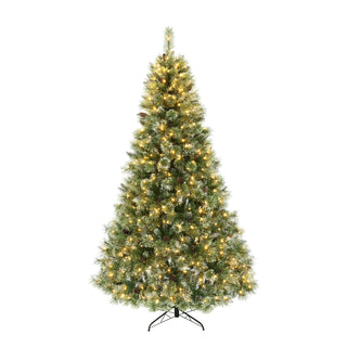 7.5ft Bristle Hinged Tree with Snow, Glitter, 86 Pine Cones & 750 Led Lights