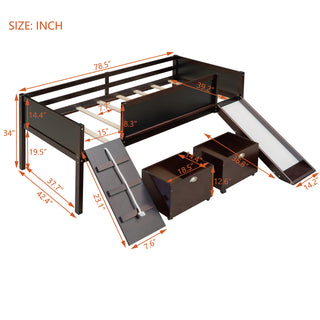 Twin size Loft Bed Wood Bed with Two Storage Boxes - Espresso ( old sku: LP000075AAP )