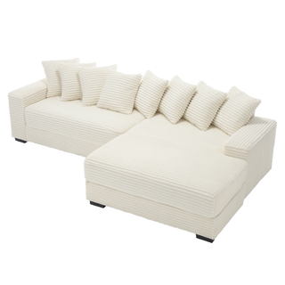 [NEW ARRIVED] [VIDEO PROVIDED] Oversized Two-Piece  Couches,  L Shaped Sofa, Corduroy, Right Chaise Daybed,with Armrests,Eight Throw Pillows,Corner Sofa,Easy To Assemble, Beige