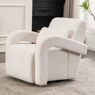 Cozy white Teddy Fabric Armchair - Modern Sturdy Lounge Chair with Curved Arms and Thick Cushioning for Plush Comfort