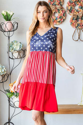 Heimish Full Size US Flag Theme Contrast Tank Dress for Women for Women