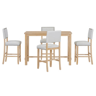 TREXM 5-Piece Counter Height Dining Set, Classic Elegant Table and 4 Chairs in Natural Wood Wash