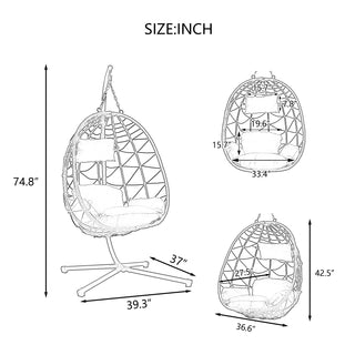 Egg Chair with Stand Indoor Outdoor Swing Chair Patio Wicker Hanging Egg Chair Hanging Basket Chair with Stand for Bedroom Living Room Balcony