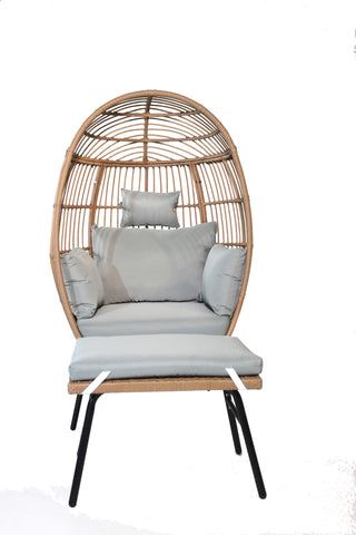 Outdoor Garden Wicker Egg Chair And Footstool Patio Chaise, With Cushions, Outdoor Indoor Basket Chair