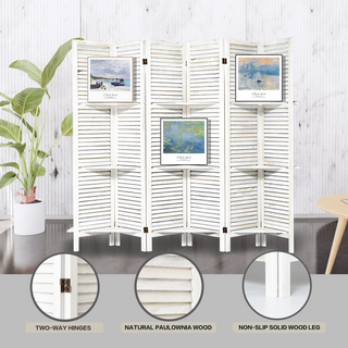  Room Divider with Shelves – 6 Panel Folding Privacy Screen Partition, Freestanding Temporary Wall for Home Office, Studio Apartment (White)