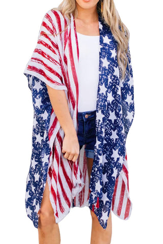 Full Size Star and Stripes Open Front Cover Up for Women