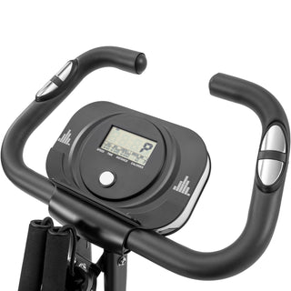 Folding Exercise Bike, Fitness Upright and Recumbent X-Bike with 16-Level Adjustable Resistance, Arm Bands and Backrest