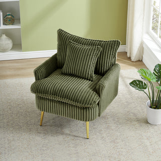 30.31" Single Chair Fashion Sofa, Green Coarse Corduroy Fabric, Soft and Comfortable, Ideal for Apartment, Office, Living Room, Bedroom, and Meeting Room