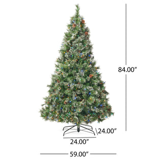 7ft Cashmere & Snow Bristle Tree with 75 Pine Cones, 900 Led Lights, 1233 Tips, Dia:59