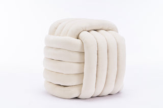 060-Chenille Fabric Modern Knot Design Ottoman Makeup Stool Footstool, Comfortable and Stylish Seat for Living Room, Bedroom ,Beige