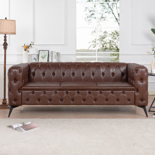 84.06" Traditional 3-Seater Sofa, Square Arm Design with Removable Cushions, Comfortable Living Room Furniture