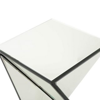 Geometrical Mirrored Side Table, Silver, Modern Chic Design, Durable and Clear, Ideal for Bedroom, Office, Living Room, 13.75" x 13.75" x 25.6"