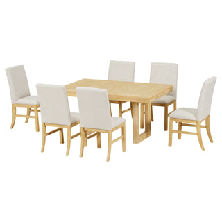 TOPMAX Traditional 7-Piece 72" Extendable Dining Table Set with 12inch Butterfly Leaf and 6 Upholstered Dining Table Set, Natural