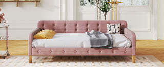 Full Size Upholstered Daybed with 4 Support Legs, Pink