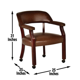 Tournament - Classy Arm Chair With Casters - Dark Brown