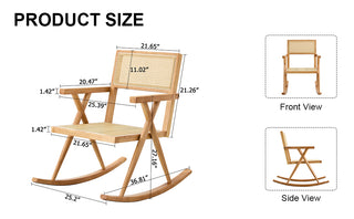 Solid Wood and Imitation Rattan Rocking Chair for Indoor and Outdoor Relaxation, Perfect for Balconies, Gardens, and Camping Sites