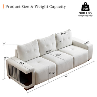 3-Seater Sofa Couch for Living Room – 89" Modern Couches for Small Spaces, Cat-Friendly Cat Nest Sofa with Waterproof & Cat Scratch-Resistant Fabric