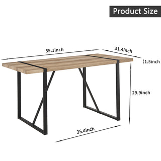 55" MDF Wood Colour Dining Table and Modern Dining Chair Set of 4, Mid Century Wooden Kitchen Table Set, Metal Base & Legs, Dining Room Table and Suede  Chairs