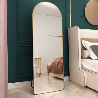 The 3rd generation aluminum alloy metal frame arched floor mounted wall mirror, upgraded in quality, bathroom makeup mirror, bedroom entrance, clothing store, gold 65 "* 23 "W1151121956