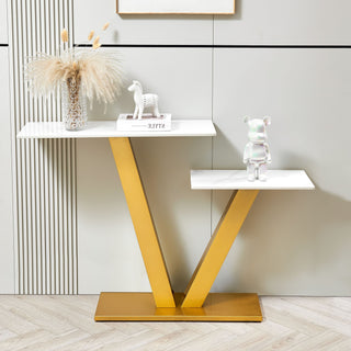 47.2"Modern Console Table, Exquisite shape design, Metal Frame with Adjustable foot pads for Entrance, Corridor, Living room & Office.(Gold)