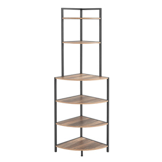 6-Tier Corner Open Shelf Modern Bookcase Wood Rack Freestanding Shelving Unit,Plant Album Trinket Sturdy Stand Small Bookshelf Space-Saving for Living Room Home Office Kitchen Small Space Rustic Brown