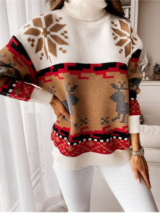 Reindeer Turtleneck Drop Shoulder Sweater