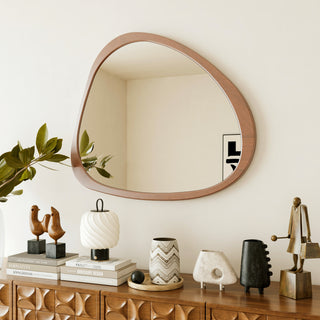 Solid Wood Mirror 45 Inch – Asymmetrical Wall Mirror with Wooden Frame, Large Dressing Mirror for Living Room, Bedroom, Bathroom, Hallway, or Entryway