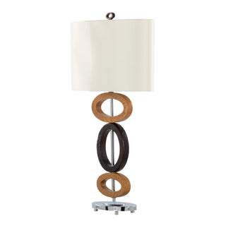 Hoops 29" Polyresin Table Lamp in Cedar Wood and Bronze Polyresin with Chrome Metal Accents and White Linen Shade from Grandview Gallery by LumiSource - Set of 2