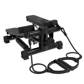 Mini Stepper with Resistance Bands, 300 lbs Capacity, Hydraulic Fitness Stepper with lcd Black