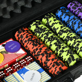 
Soozier Poker Chip Set with 6 Denominations, 500 Chips, 14 Gram Clay, Casino Poker Chips with Aluminum Case, 2 Decks of Playing Cards, Dealer Button and 5 Dice for Texas Hold'em
