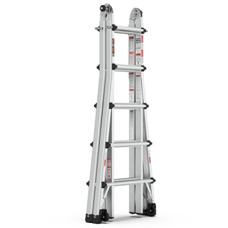 22ft Aluminum Multi-Position Ladder with Wheels, 300 lbs Weight Rating