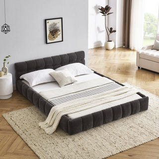 Queen Size Upholstered Bed Frame with Thick Fabric, Chenille Fabric Grounded Queen Size Platform Bed with Headboard and Solid Frame. No Box Spring Needed, Dark Grey(68''*86.5''*23.5'')