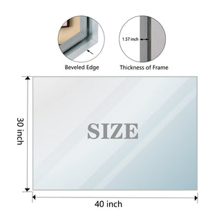 40x30inch Silver Rectangular Wall-mounted Beveled Bathroom Mirror,Square Angle Metal Frame Wall Mounted Bathroom Mirrors For Wall(Horizontal & Vertical)