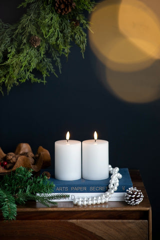 Set of 2 White LED Candles with Wick and Remote Control Timer, 3X4"