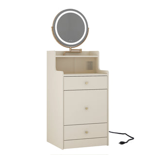 3 in 1 Vanity Desk With mirror and light ,Small makeup vanity set with charging station, With 2 drawers and open storage space, with upholstered stool, Compact Dressing Table Writing Desk for Small Sp