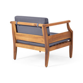 Aston Acacia Wood Outdoor Club Chairs with Cushions – Teak and Dark Gray