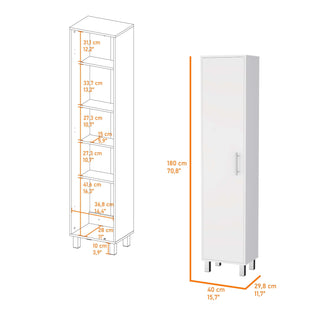 Lawen Tall Storage Cabinet, Single Door, 3 Broom Hangers