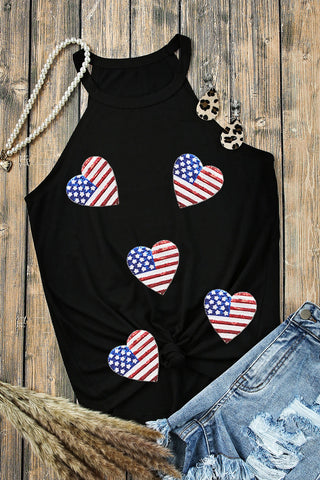 Heart US Flag Round Neck Grecian Neck Tank for Women