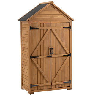 Outdoor Storage Cabinet, Garden Wood Tool Shed, Outside Wooden Shed Closet with Shelves and Latch for Yard 39.56'x 22.04'x 68.89'