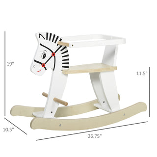 Wooden Rocking Horse Toddler Baby Ride-on Toys for Kids 1-3 Years with Classic Design & Wood Safety Bar, White