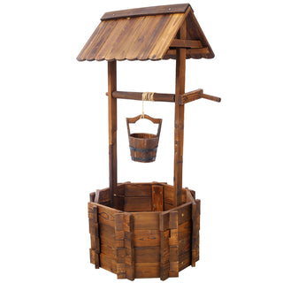 Rustic Wooden Wishing Well Planter Outdoor Home Décor for Patio, Garden, Yard w/Hanging Bucket ,20in