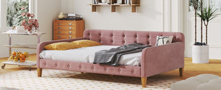 Full Size Upholstered Daybed with 4 Support Legs, Pink