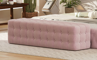 All Covered Velvet Upholstered Ottoman, Rectangular Footstool, Bedroom Footstool, No Assembly Required, Elegant and Luxurious, Pink