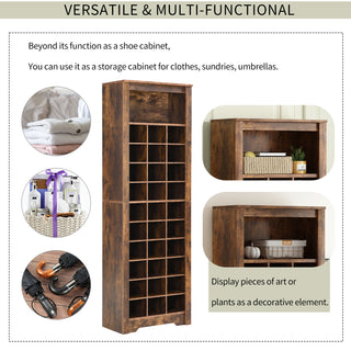 ON-TREND Stylish Design 30 Shoe Cubby Console, Contemporary Shoe Cabinet with Multiple Storage Capacity, Free Standing Tall Cabinet with Versatile Use for Hallway,  Bedroom, Rustic Brown