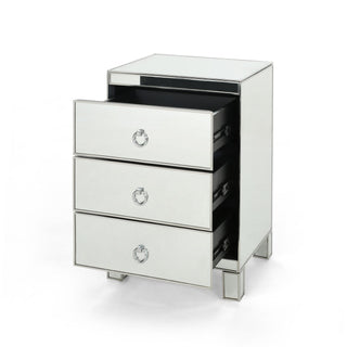 Mirrored Nightstand with 3 Drawers, Silver Side End Table, Mirrored Furniture for Small Space, Bedroom and Living Room, 15.8 Inch x 13.8 Inch x 24 Inch